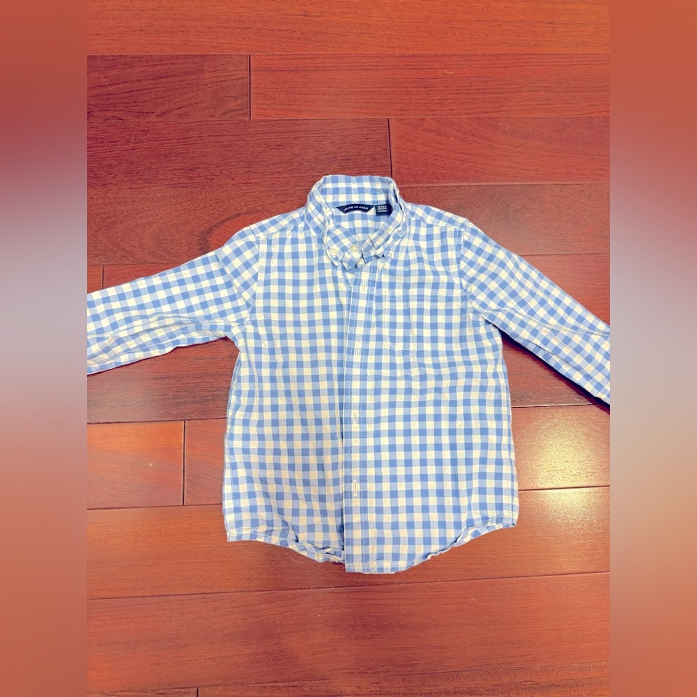 Janie and Jack Blue White Gingham Button Down shirt Sz 18-24M